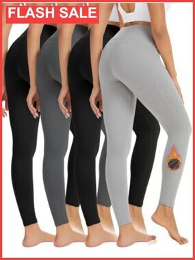 4 Pack Fleece Lined Leggings High Waisted Thermal Winter Yoga Pants Tights